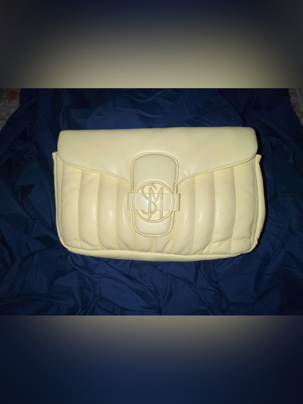 Steve Madden Cream Quilted Crossbody Bag with Logo Emblem